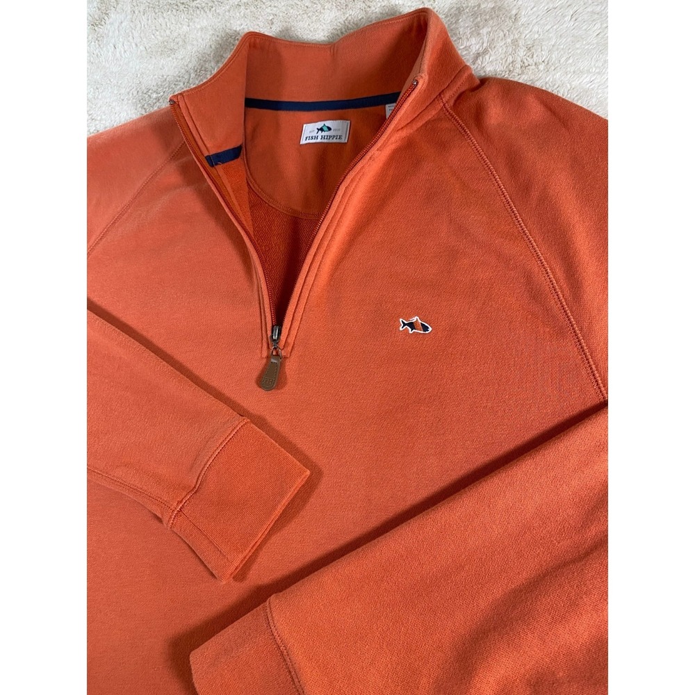 Fish Hippie 1/4 Zip Men's Size Medium Cotton Blend Pullover Shirt Orange